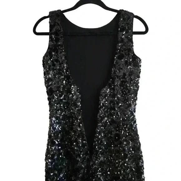 Dress the Population Black Sequined Deep V-Back Mini Dress Size Small #069 - Picture 4 of 8